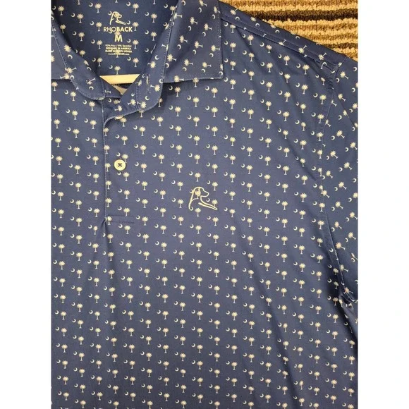 Rhoback Mens Blue South Carolina Palmetto Tree Crescent Performance Polo Shirt M - Picture 4 of 10